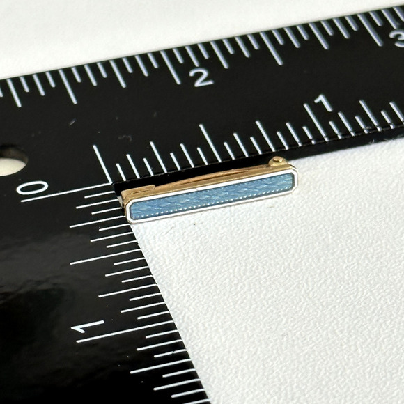 Antique 14K Yellow Gold Blue Guilloche Enamel Detail Small Petite Bar Brooch Pin - Picture 10 of 13